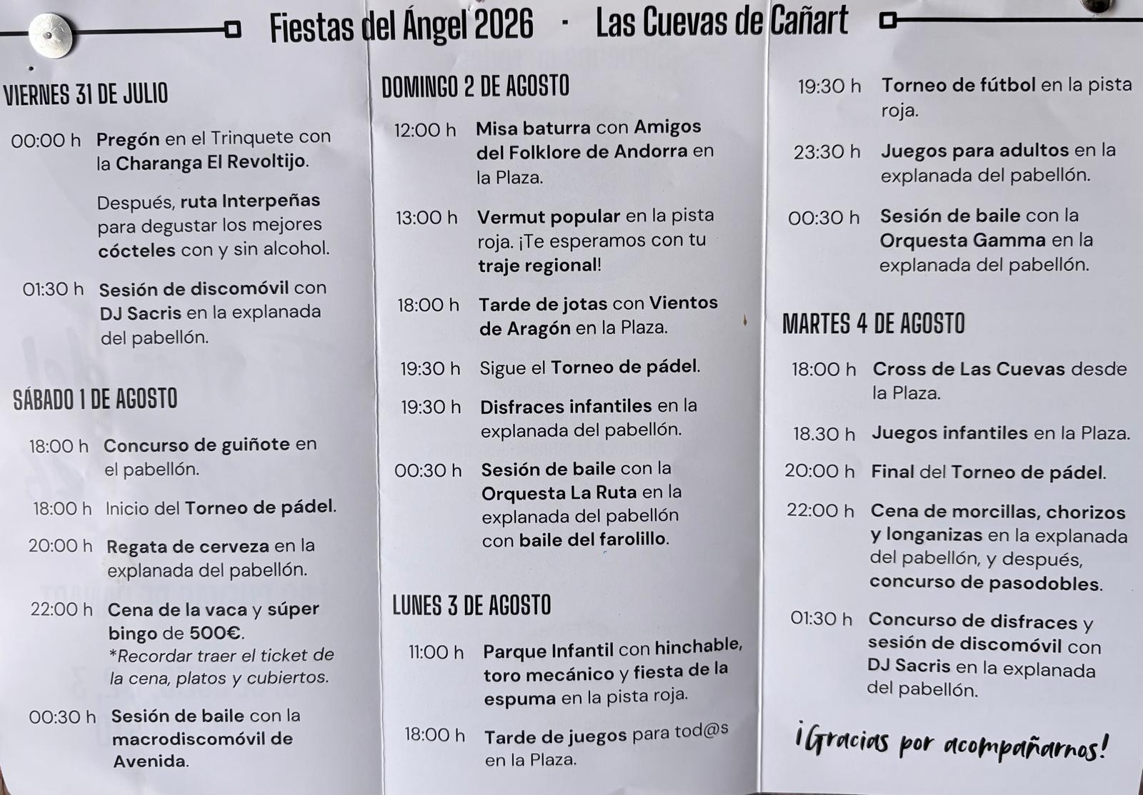 Cartel Fiestas del Ángel 2026 - Las Cuevas de Cañart
